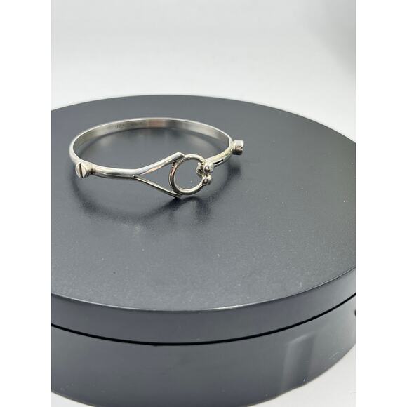 T0-64 Mexico Sterling Silver Hook Loop Clasp River Accent Bangle Bracelet - Picture 12 of 12